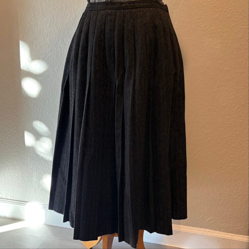 VINTAGE PEABODY HOUSE Pleated Maxi Skirt Wool Tight Tweed Black Sz10-12 Preppy
